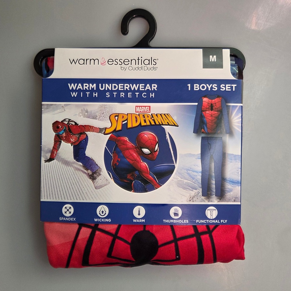 Warm Essentials Cuddl Duds Marvel Spider-Man Boys Thermal Underwear Size M 8/10